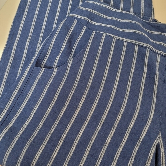 Habitat Linen Blend Blue White Striped Wide Leg Cropped Pull-On Pants - Size M - Picture 5 of 11
